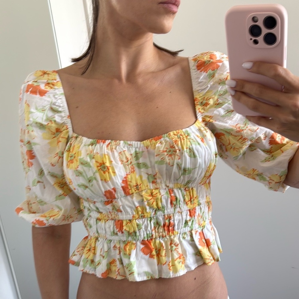 Faithfull the Brand Floral Smocked Blouse - Orange and Yellow
